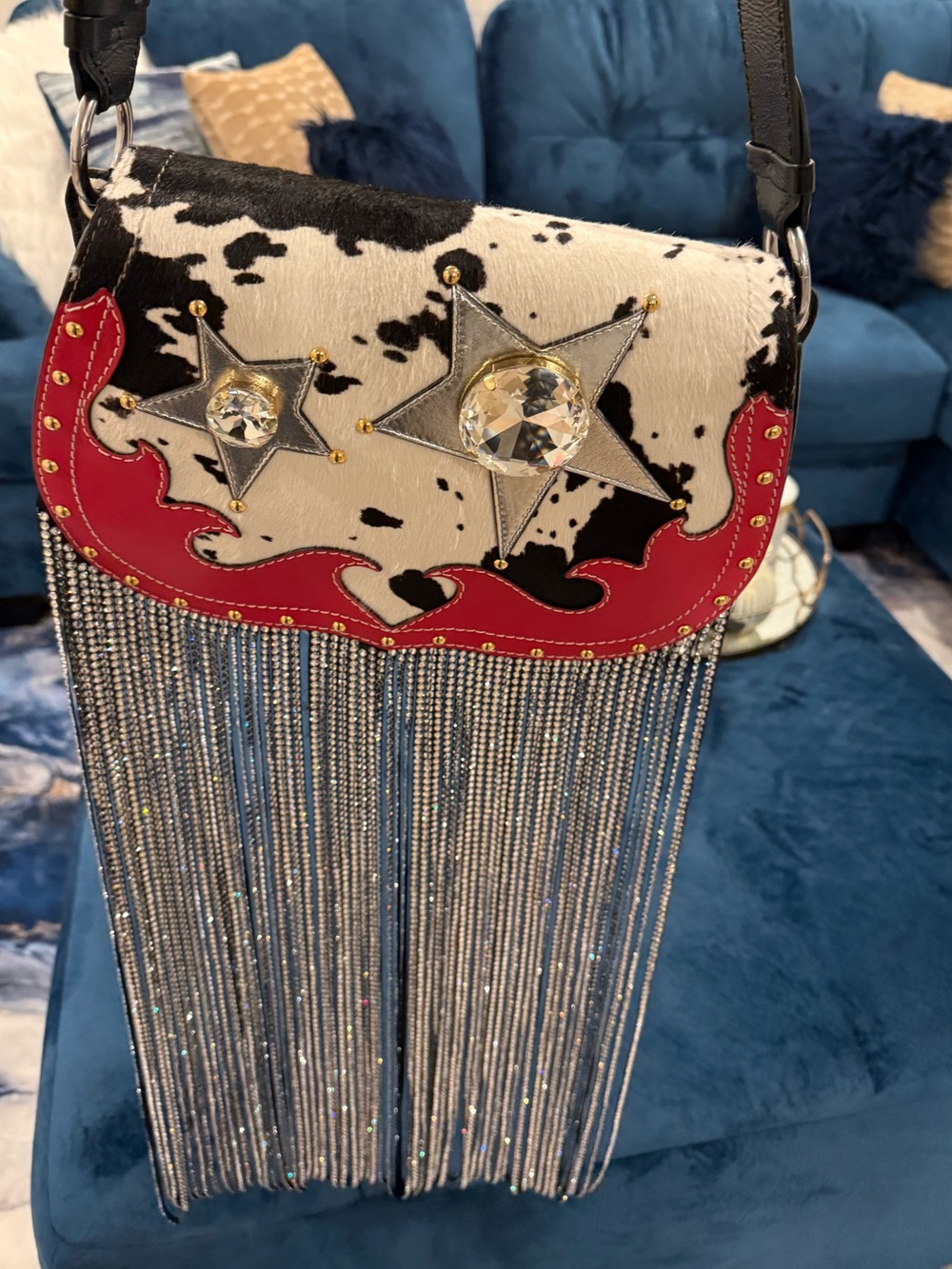 Maison Margiela White & Black Cowhide Crystal Fringe Crossbody